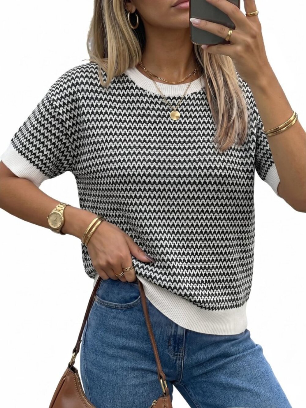 Women's Classic Striped Summer Crewneck Sweater Work Tops 2026